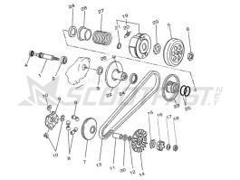 Éclaté du variateur et embrayage du moteur 2 temps 50cc Minarelli MBK